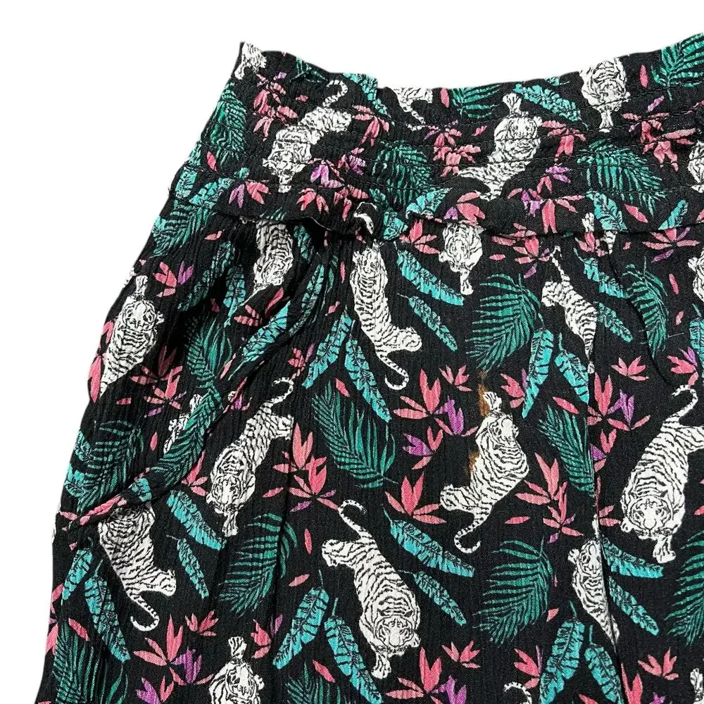 Old Navy Girls Paperbag Waist Shorts Lightweight Tiger Tropical Print XL 14